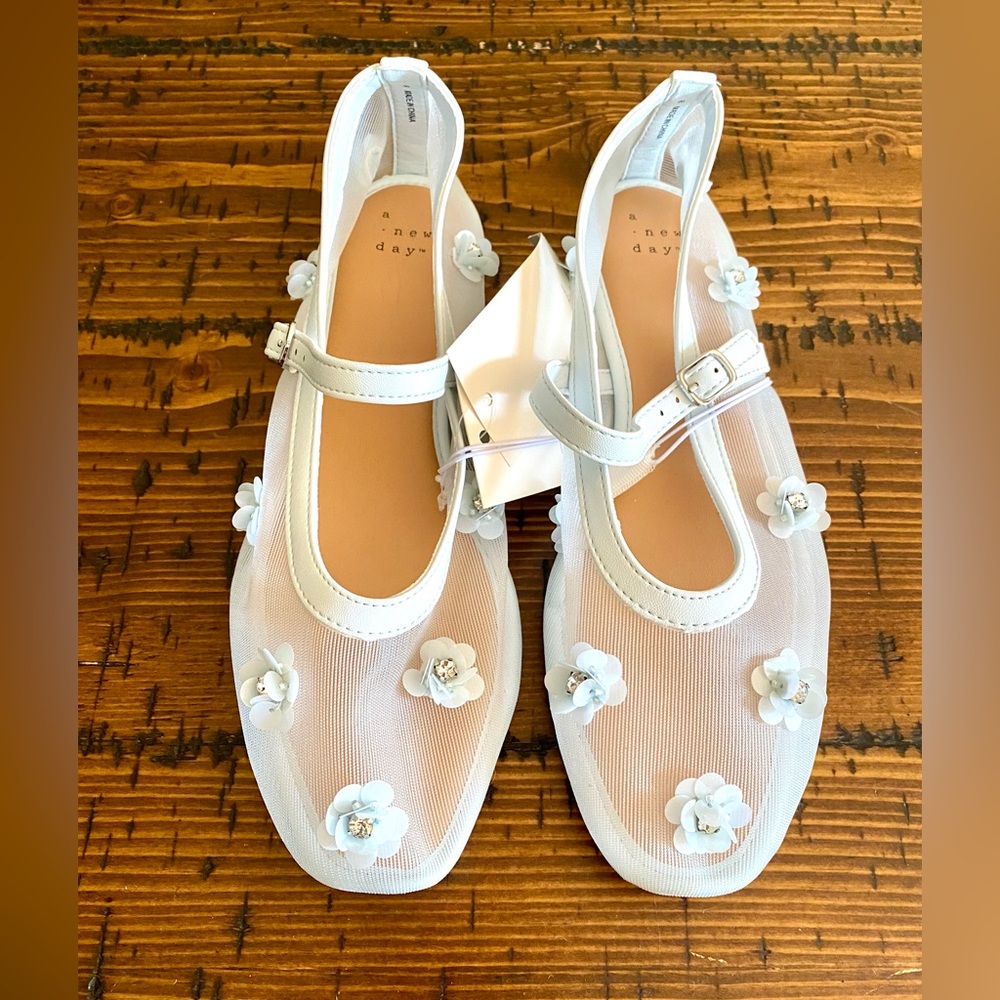 a new day Light Blue Mesh Floral Flats